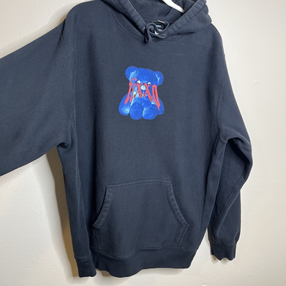 Tixxo Essential Bear Hoodie Grunge Black Goth Haunted Toy Sweatshirt Skater XL - Picture 5 of 11